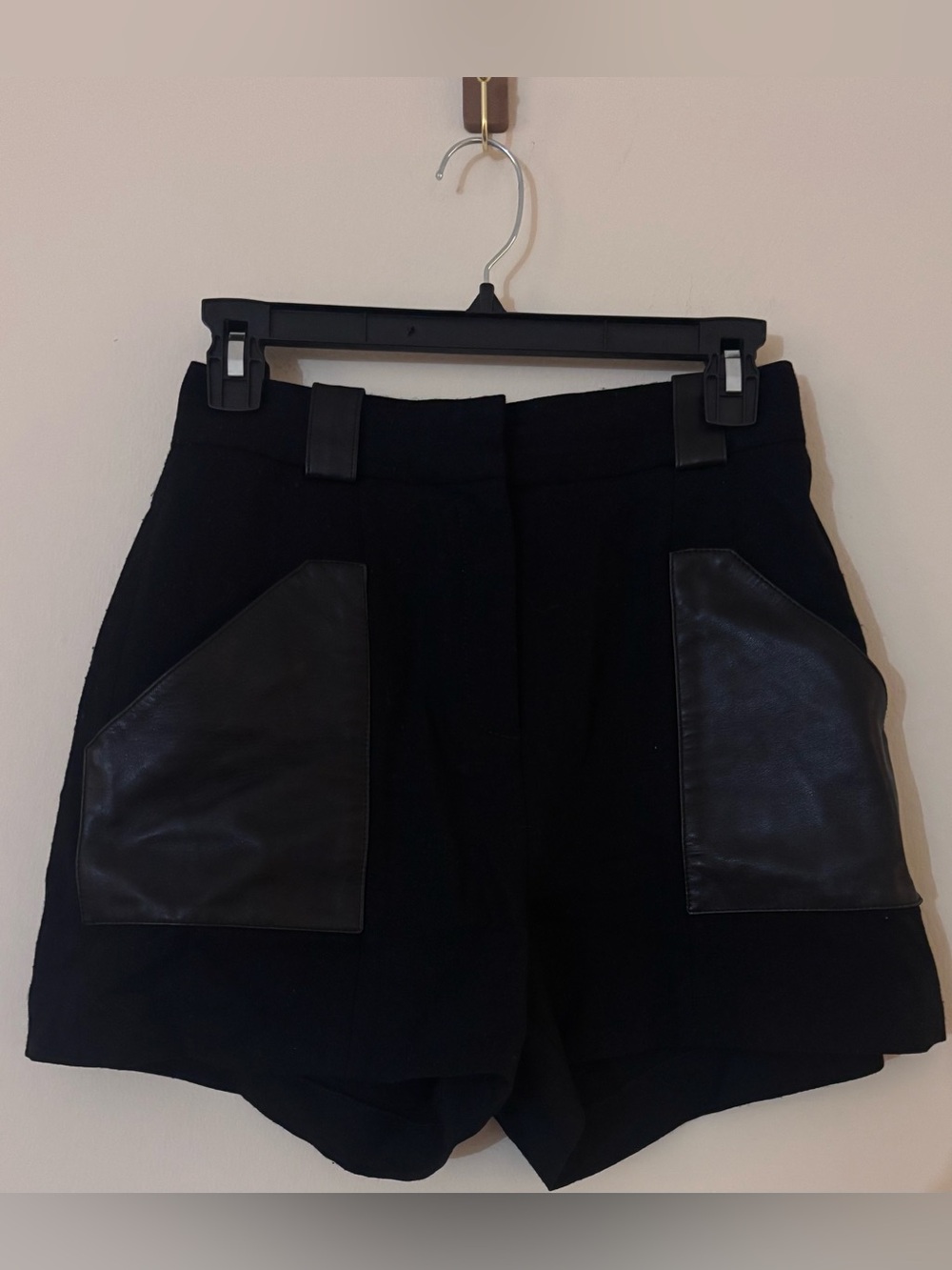 Proenza Schouler Black Virgin Wool Leather Trim Shorts Size 4